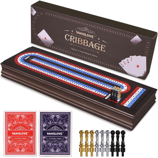 VAMSLOVE cribbage board with closed lid keeps components secure during travel
