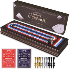 VAMSLOVE cribbage board with closed lid keeps components secure during travel