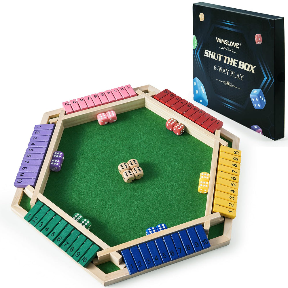 Vamslove Shut The Box board with hex wooden frame ideal for family game night.