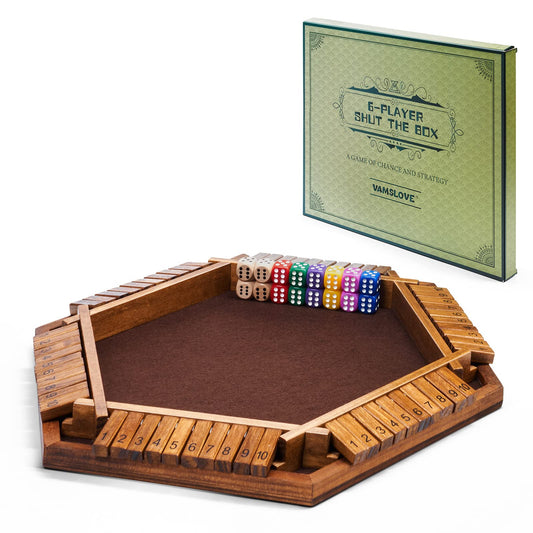 Vamslove Shut The Box board with dice on hex grid for family play