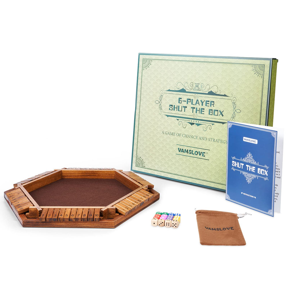 Vamslove Shut The Box on a coffee table ready for social play
