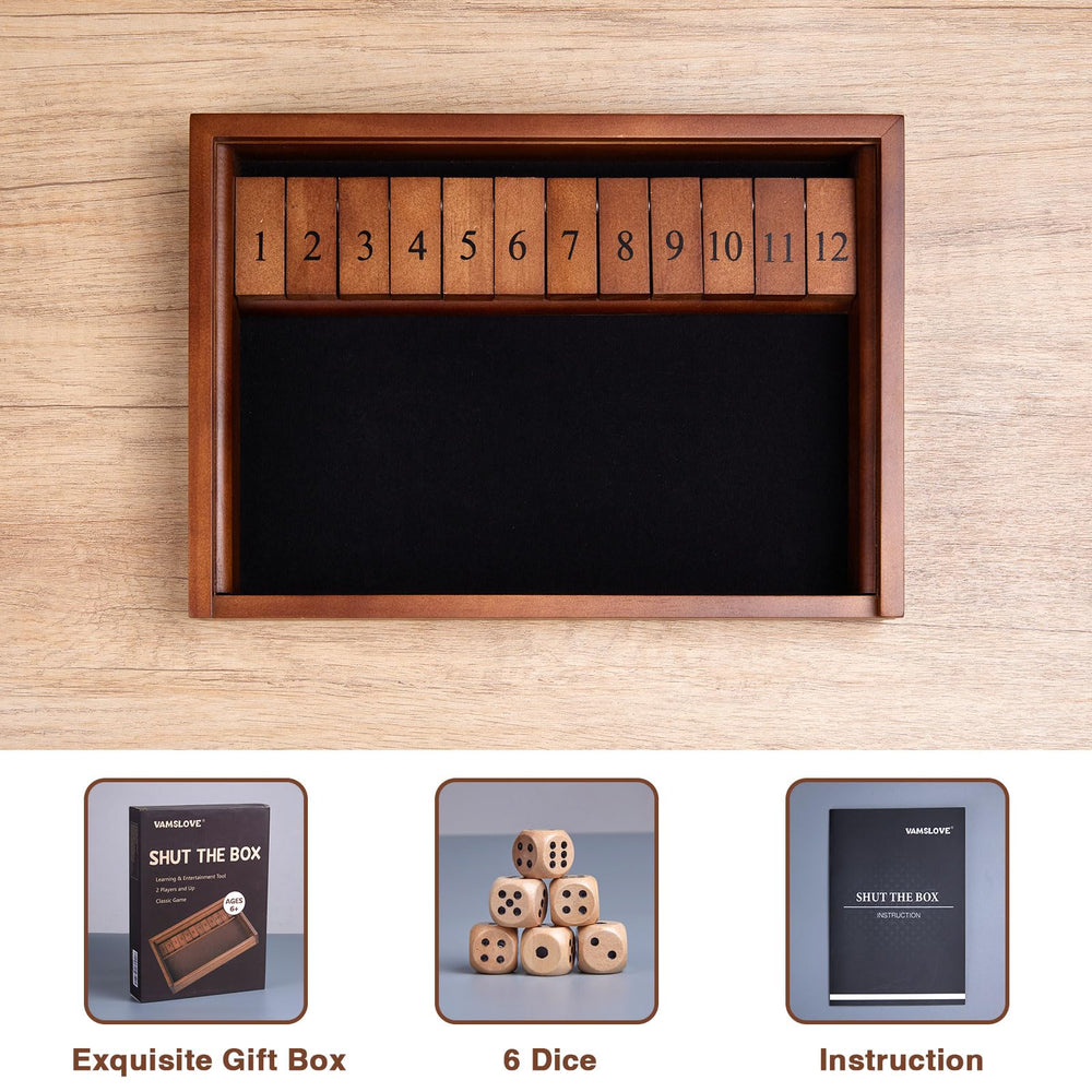 VAMSLOVE Shut The Box tiles close-up shows durable print and smooth flipping.