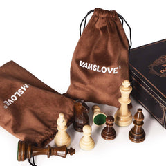Vamslove velvet storage bags keep chess pieces organized and portable.