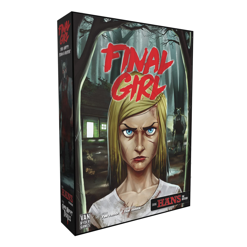 Van Ryder Games Final Girl Happy Trails feature film box cover art evokes suspense for solo horror gameplay.