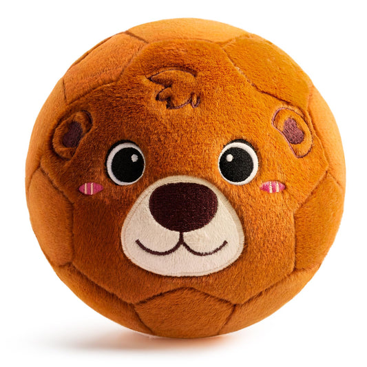 VangeBow Bear Plush Soccer Ball close-up, ultra-soft fur for indoor play.