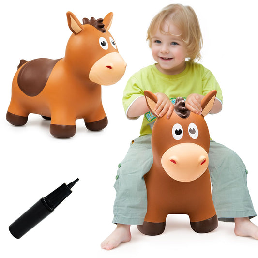 VangBow bouncy horse with flowing mane promotes imaginative play and balance.