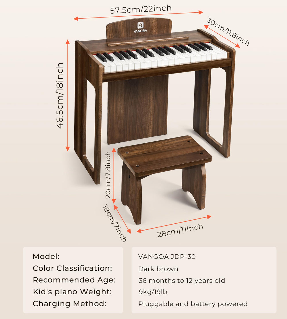 Vangoa Kids Piano powered by batteries or adapter for flexibility