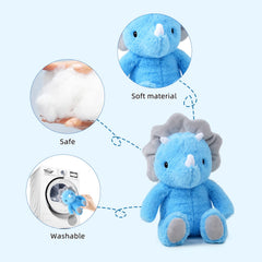 Vanlinny blue dinosaur in crib, safe toy for soothing bedtime routines.
