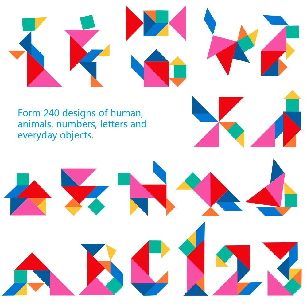 Vanmor tangram book displaying 240 solutions for easy learning