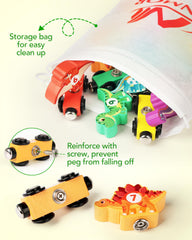 Vanmor durable wooden train cars with rounded edges for safe toddler exploration.