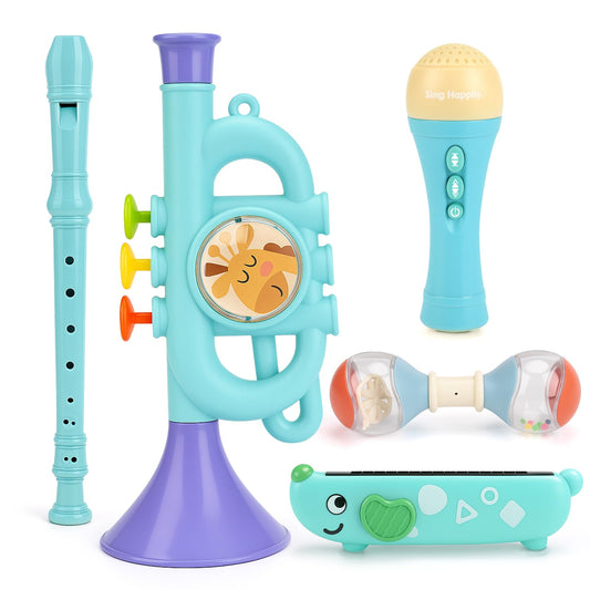 Vanplay trumpet toy for toddlers boosts rhythm and fine motor skills.