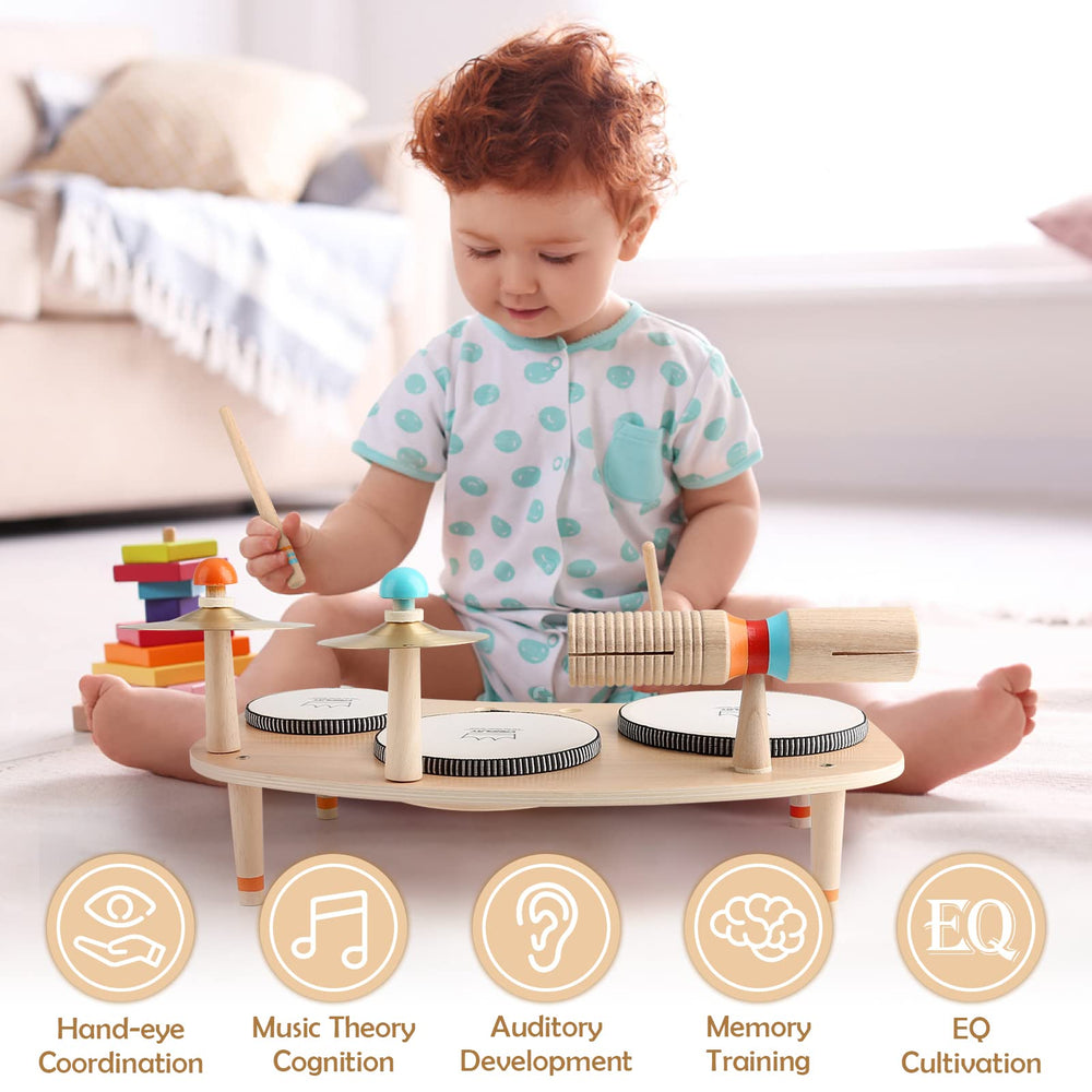 Vanplay 8-in-1 instrument features three drums and two cymbals for exploring rhythm.