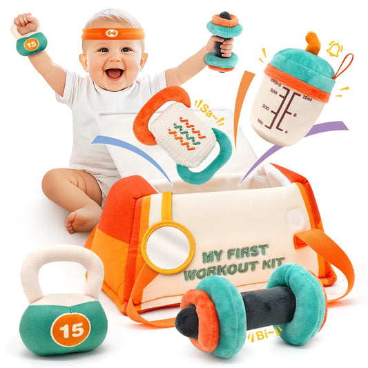 Vanplay kettlebell plush — soft textures promote early grasp and exploration.