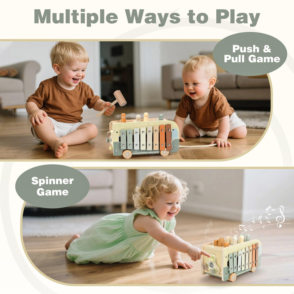 Vanplay Montessori toy spinning gears showing cause-and-effect in motion.