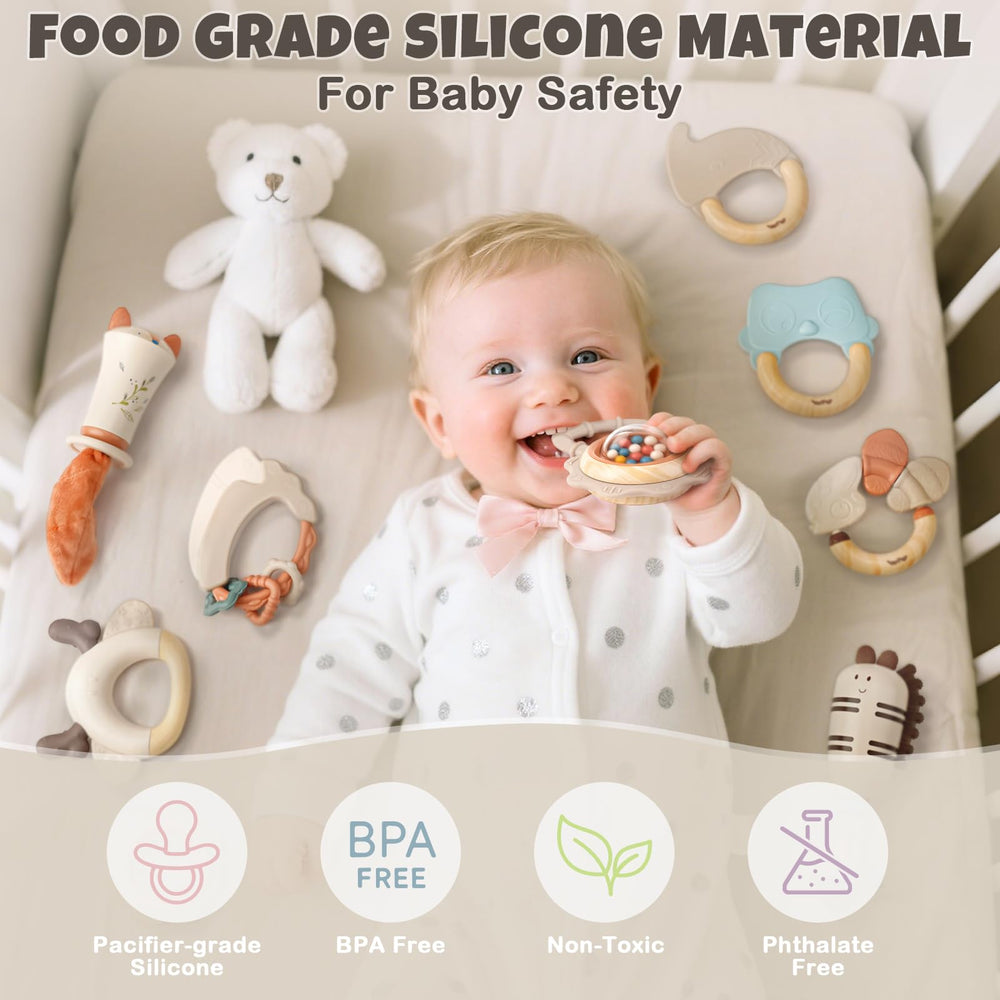 Vanplay neutral color swatch showing sensory-friendly baby toy variety.