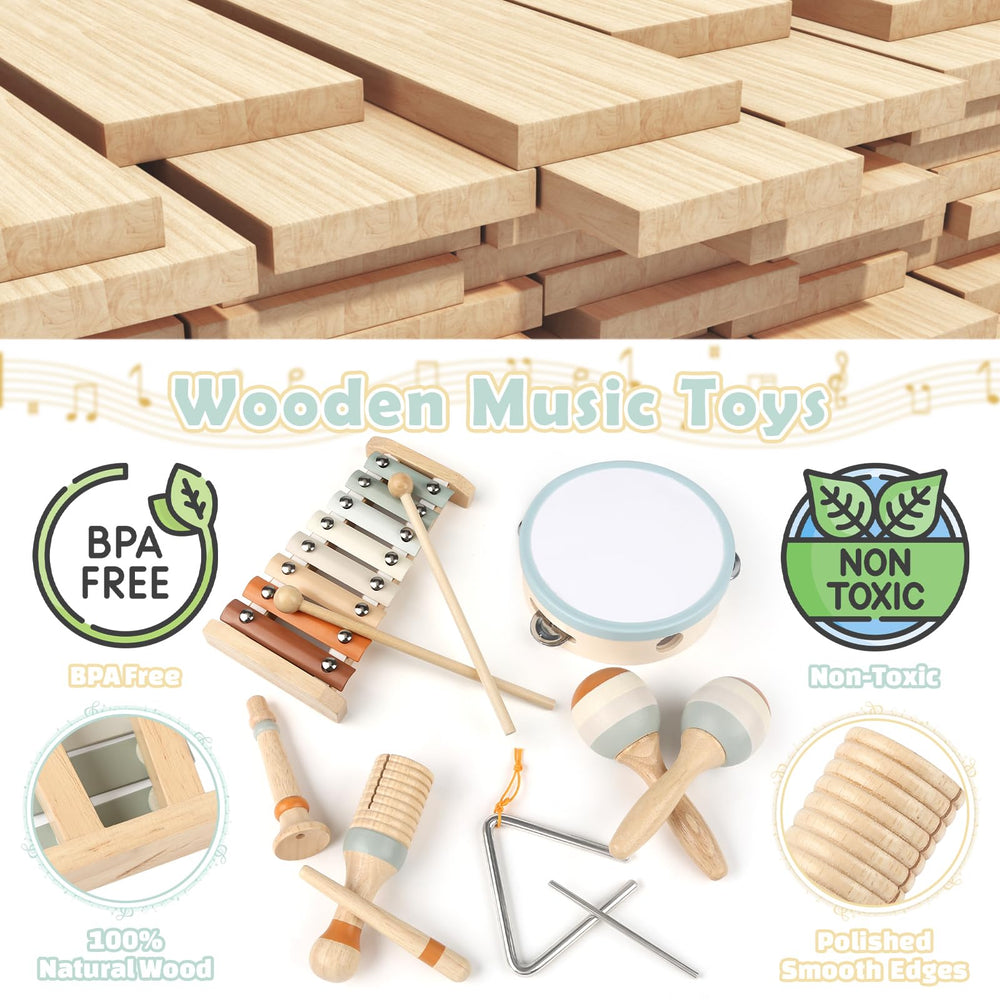 Vanplay wooden tambourine and clarinet offer varied textures for sensory-rich sessions.