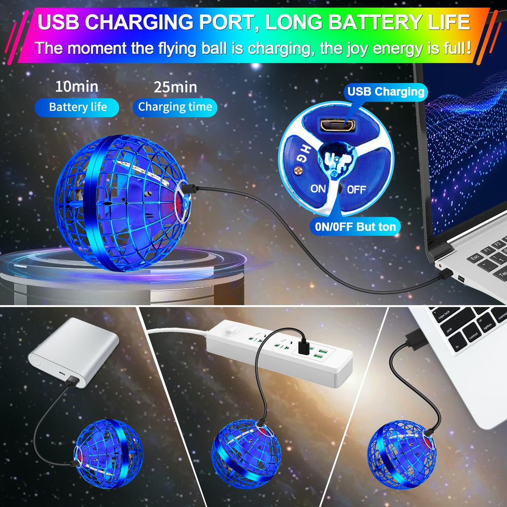 Vantexi Flying Orb Ball USB charging cable and setup shown