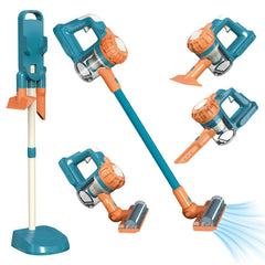 VARANO 3-in-1 Kids Vacuum blue front view shows gentle suction for safe pretend cleaning.