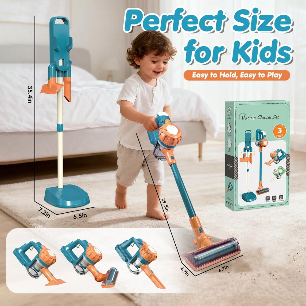 VARANO 3-in-1 Kids Vacuum with working suction demonstrates realistic cleaning action for kids.