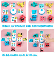 Varbertos family-night setup showing colorful cubes and cards.