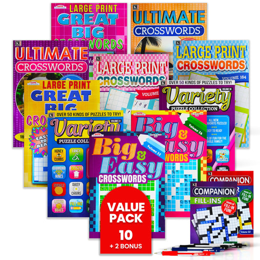 Variety Savings 10-pack crossword books for seniors ready for brain activity