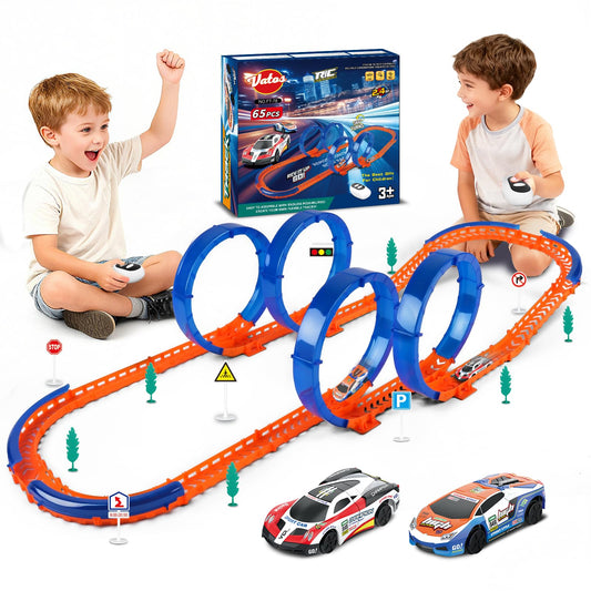 VATOS DIY dual RC slot track assembly kit for kids sparks creativity and teamwork.