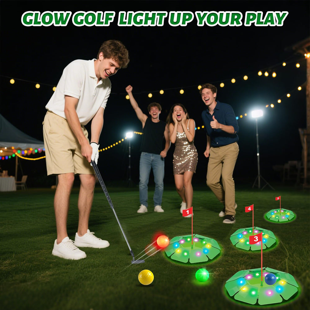 VATOS glow-in-the-dark golf play area for night-time family fun.