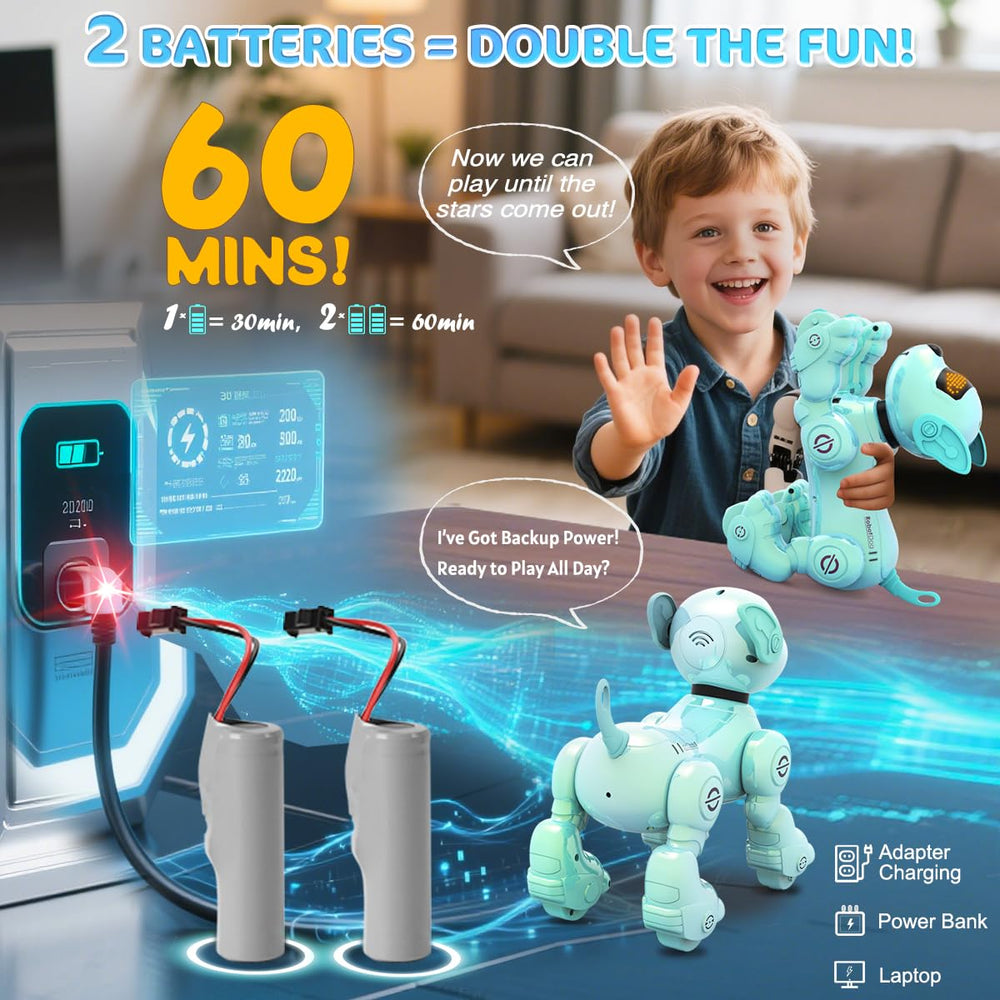 VATOS robot dog blue face close-up captures friendly expressions for engaging play.