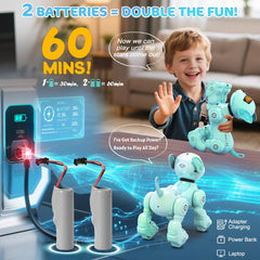 VATOS robot dog blue face close-up captures friendly expressions for engaging play.