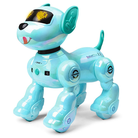 VATOS robot dog blue front view with durable metallic finish for daily play.