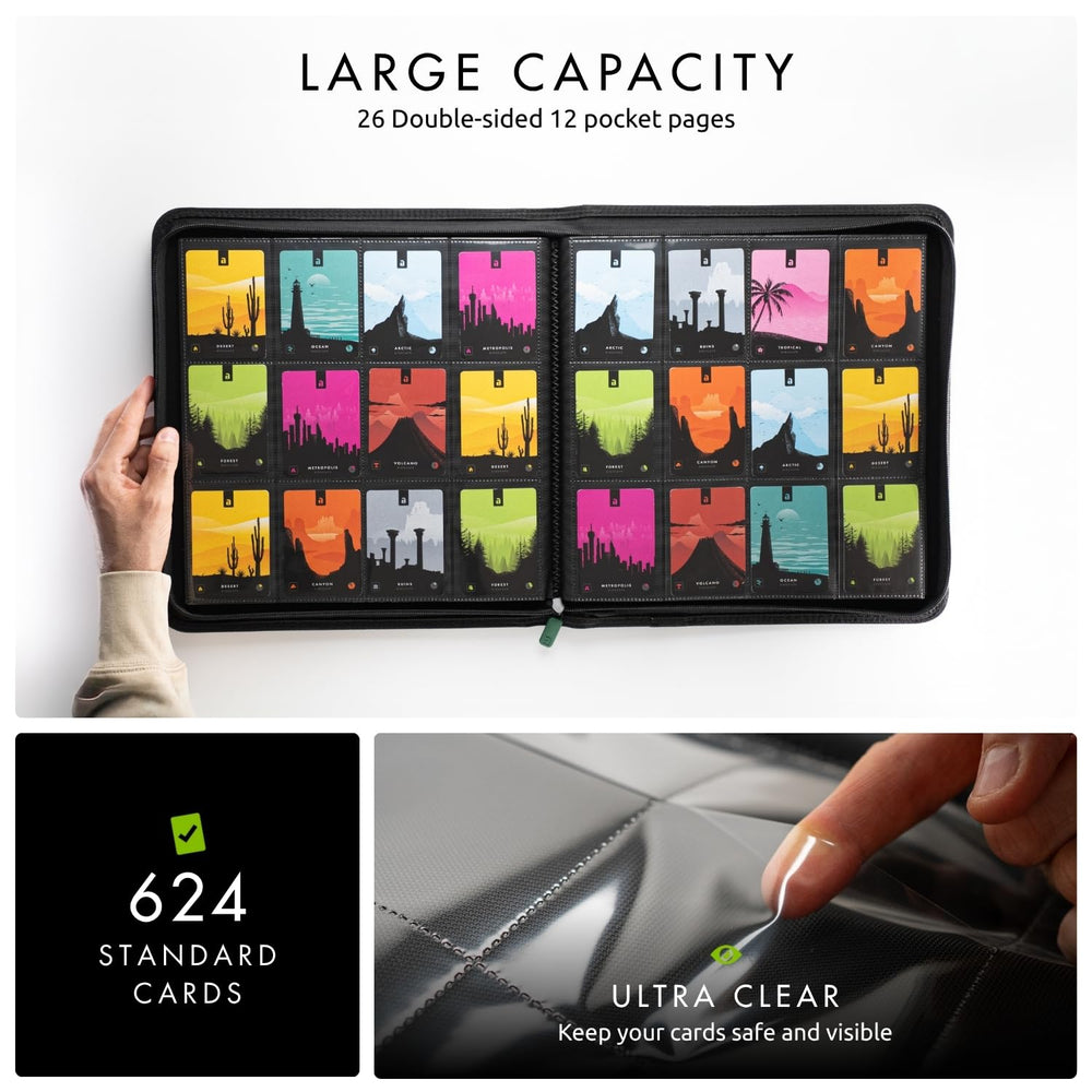 Vault X binder shows 26 double-sided pages for high-capacity storage.