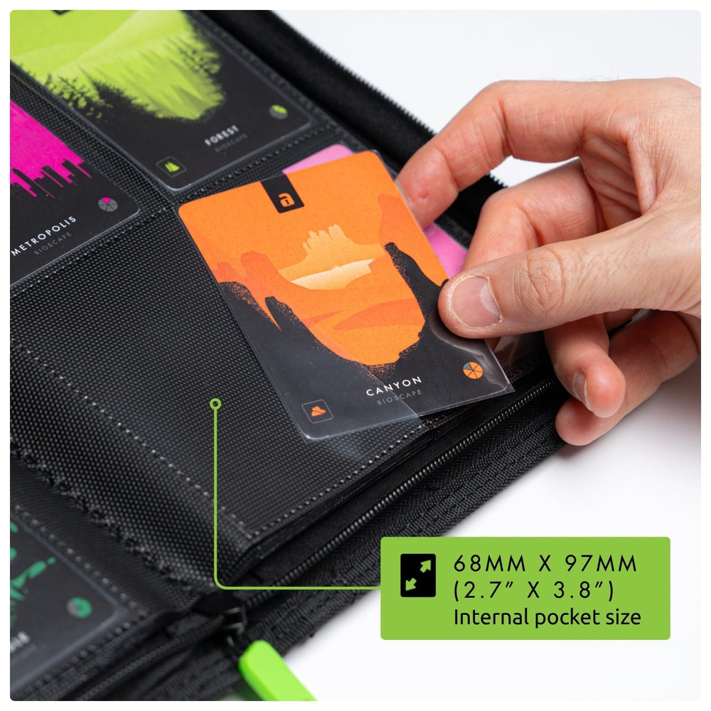 Vault X binder zip fastening close-up emphasizing secure card protection