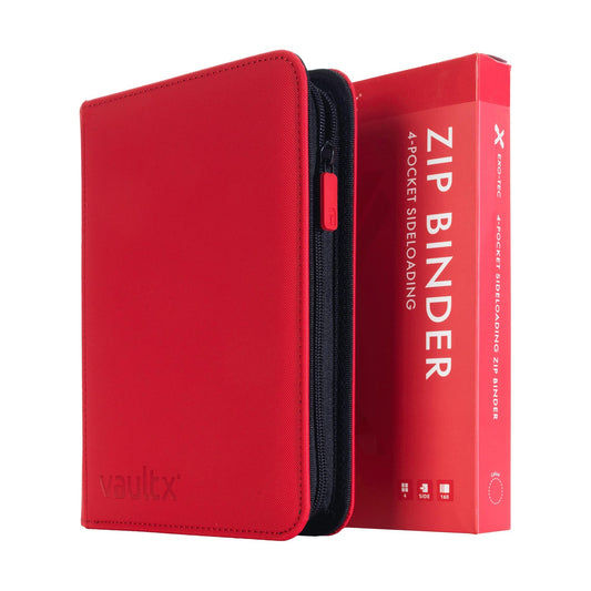 Vault X Exo-Tec binder front cover in red showing rugged, premium protection for cards.