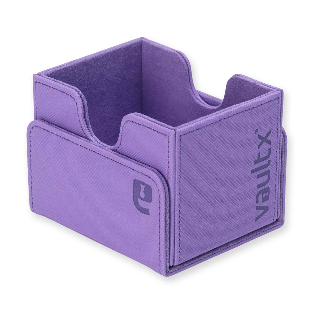 Vault X purple deck box with lid detached for quick access during games