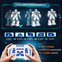 VAV RC robot LED eyes highlight vivid visuals during dances and games.