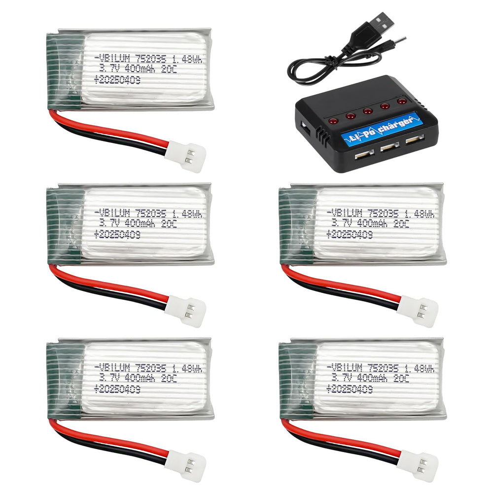 VBILUM battery 3.7V 400mAh compact size for longer RC plane flights.