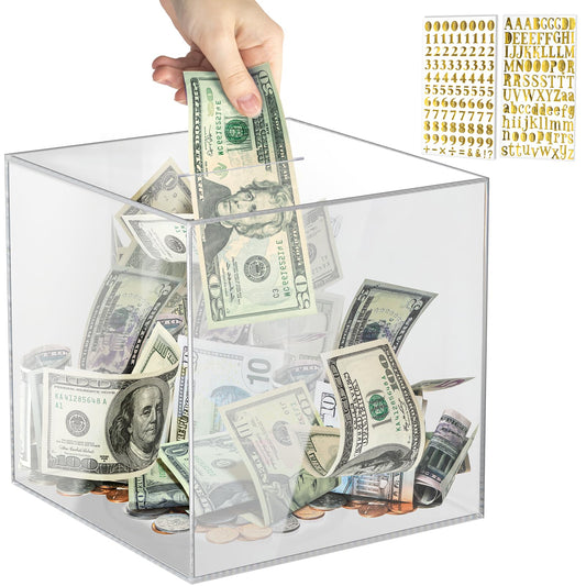 Vcertcpl acrylic clear piggy bank shows progress as coins fill toward a goal