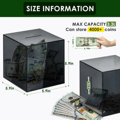 Vcertcpl acrylic clear piggy bank front view shows visible savings