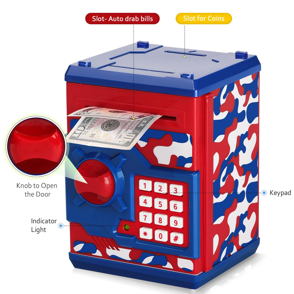Vcertcpl piggy bank displaying auto grab bill slot for quick bill storage.