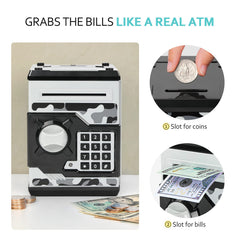 Vcertcpl ATM Piggy Bank camouflage gray ABS material ensures durability.