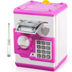 Vcertcpl ATM piggy bank front view with secure 4-digit code for safe savings.