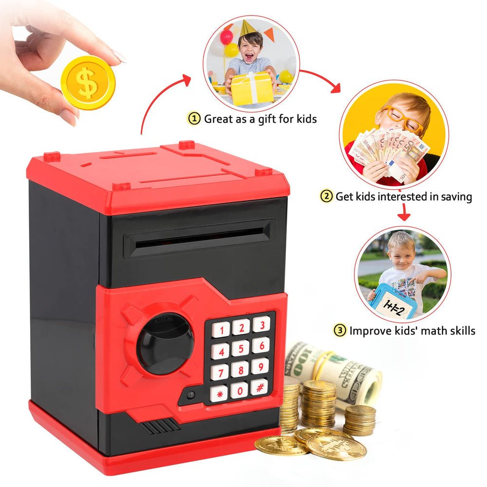 Vcertcpl ATM Piggy Bank interior capacity for coins and bills