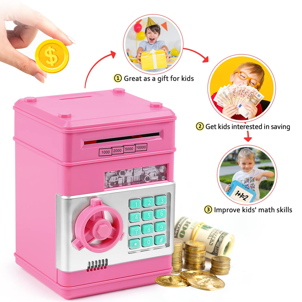 Vcertcpl piggy bank durable ABS plastic construction.
