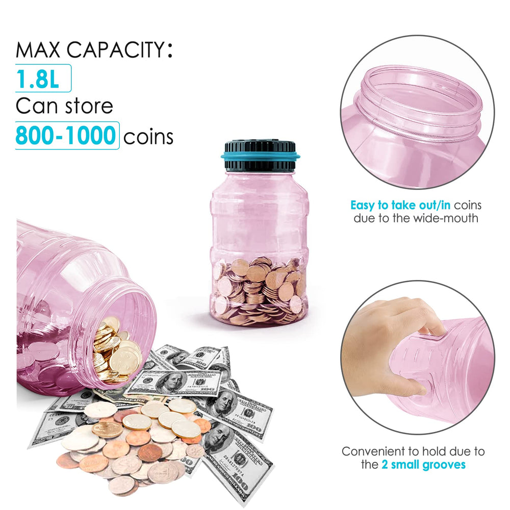 Vcertcpl pink piggy bank 1.8L capacity supports large coin collections