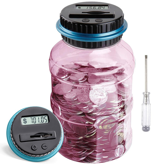 Vcertcpl pink piggy bank front view with LCD counter for easy savings