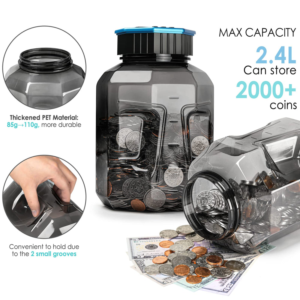 Vcertcpl X-Large Piggy Bank capacity 2-4L keeps thousands of coins.