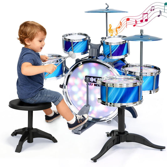 Vdamu kids drum set with lights featuring bass drum for interactive play