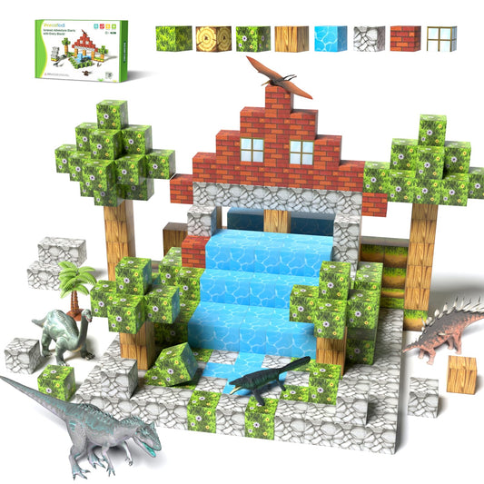 Veecafiodi 108pc magnetic blocks kit fuels imaginative dinosaur builds and collaborative play.