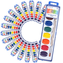 VEESA kids watercolor kit with eight colors and wood brushes for classroom painting