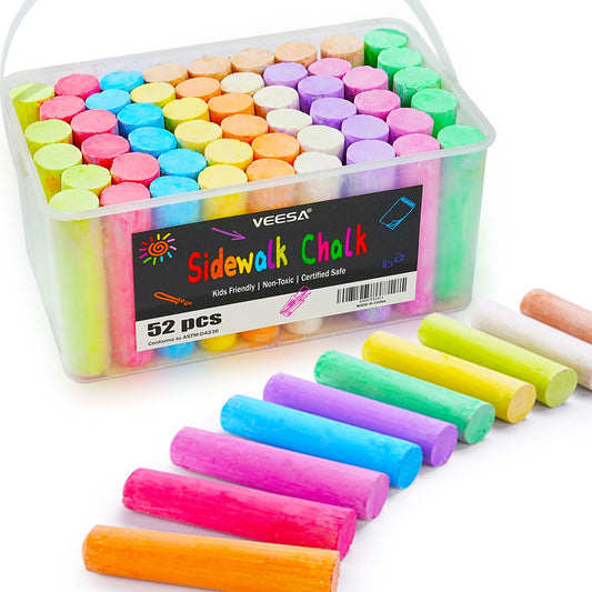 VEESA Sidewalk Chalk 52 PCS in a bright bucket for easy outdoor art sessions.